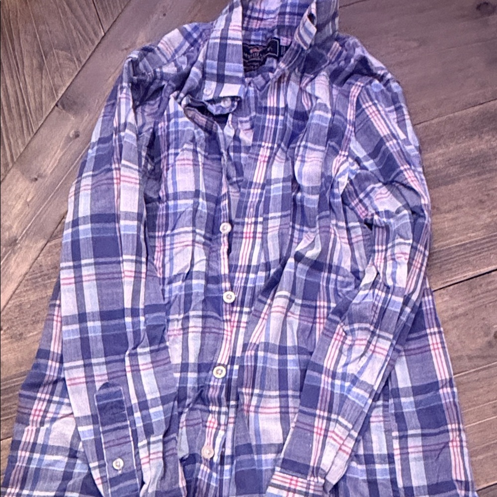 Vineyard Vines Blue and White Plaid Button-Down Shirt whale